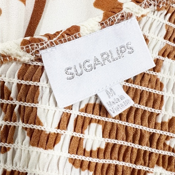 Sugar Lips Womens Marida Caramel Floral Smocked One Shoulder Lys Maxi Dress - Picture 7 of 7